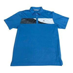 Travis Mathew Premium Golf Polo Shirt Mens XL Blue Grey White  Polyester
